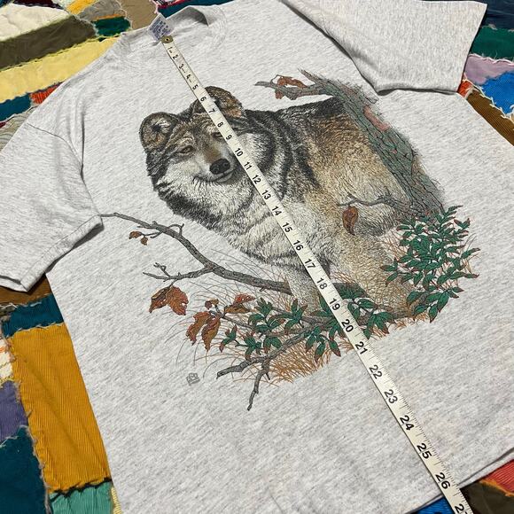 Vintage 90s Jerzees Wolf Nature Graphic White/Grey Shirt XL - Picture 6 of 7